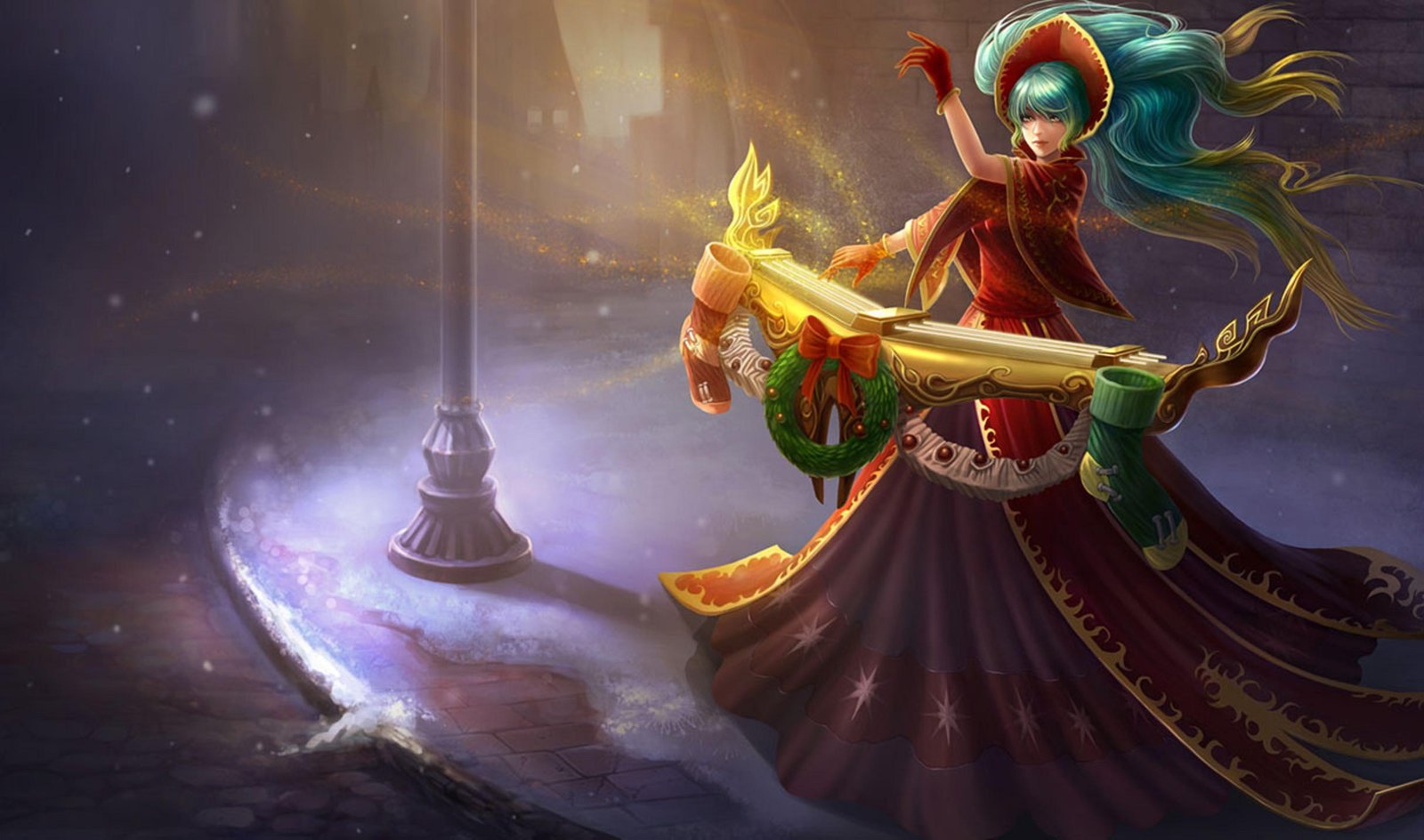 Silent Night Sona Christmas skin wallpaper